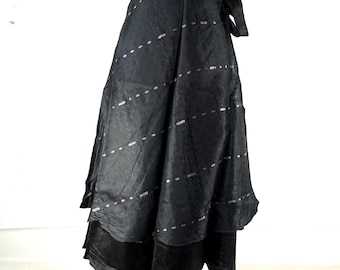 Pemberin Midi Wrap Skirt - Silk Brocade - Two Layer - A-Line - One Size (SKU:2034-8449)