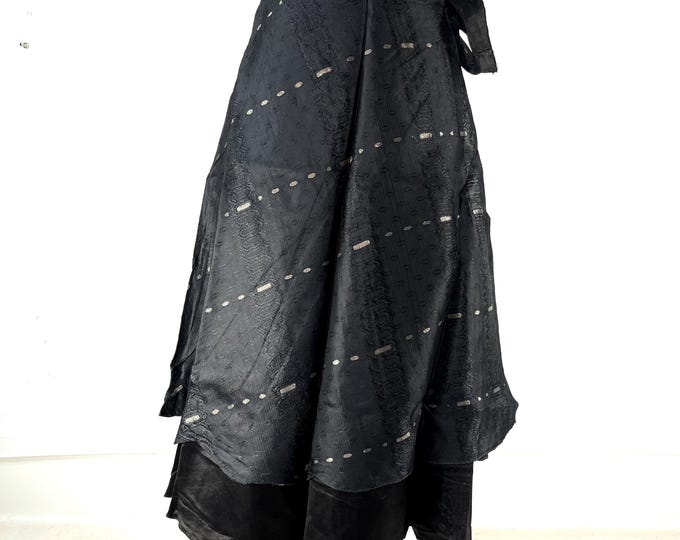 Pemberin Midi Wrap Skirt in Upcycled Heavy Vintage Silk Brocade Sari. (Two Layer A-Line Wrap Skirt)  SKU:2034-8449