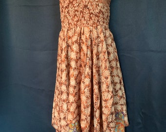Kids Fairy Dress, Silk Sun Dress in Orange & Beige.