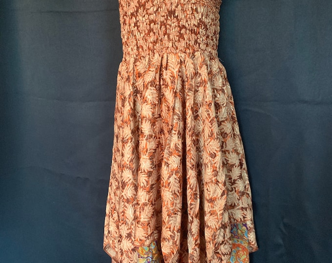 Kids Fairy Dress, Silk Sun Dress in Orange & Beige.