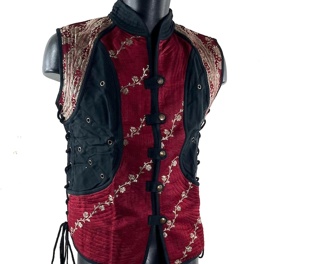 Steampunk Silk Brocade & Cotton Unisex Skanda Tunic (UK-M  SKU:482-10524)