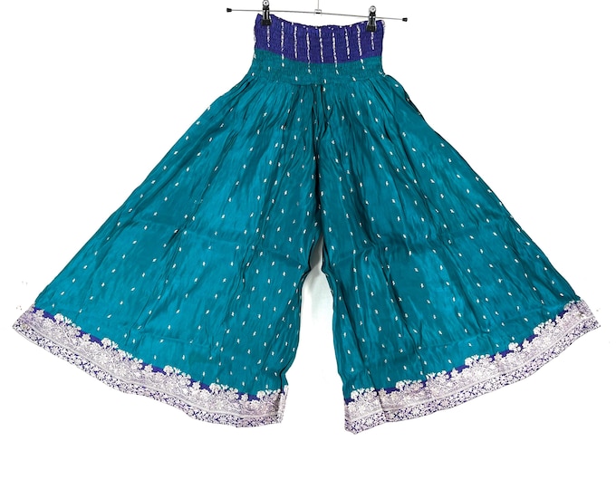 Felicity Culottes in Silk brocade One size pants with Elasticated Waist Wide Leg Palazzo trousers SKU:810-9194