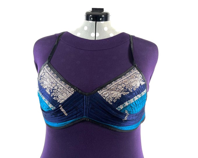 XL Gia Cross Strap Bra Top, Handmade in Vintage Silk Brocade (SKU:2164-10013)