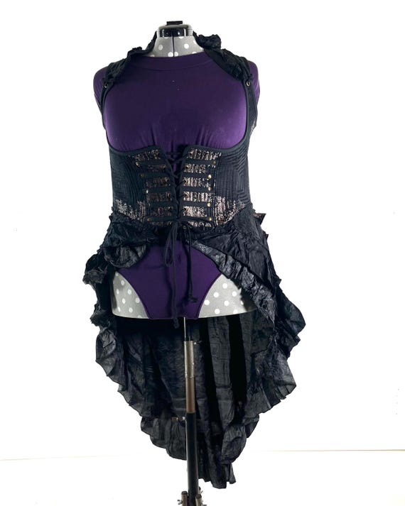 Elisa Bustier Dress; Steampunk Under-bust Long Body Corset in Silk Brocade, UK-4XL (SKU:2004-10232)