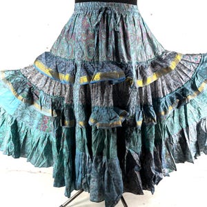 Yasmin 25 Yard Skirt handmade in Vintage Winter Silk, Maxi One Size; (28&quot;-42&quot; Waist) a Boho Cottagecore skirt SKU:740-9130