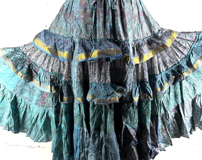 Yasmin 25 Yard Skirt handmade in Vintage Winter Silk, Maxi One Size; (28"-42" Waist) a Boho Cottagecore skirt SKU:740-9130