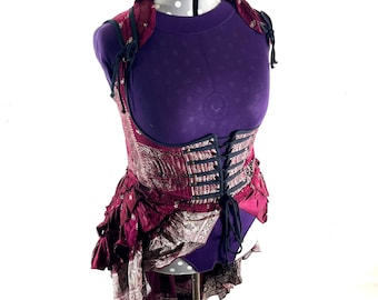 5XL Elisa Bustier Dress; Steampunk Under-bust Long Body Corset in Silk Brocade (SKU:2004-10218)