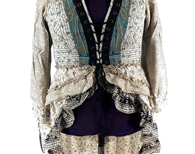 5XL. Seraphina Corset Dress, Silk, Long Sleeves, Handmade.  SKU:1012-9278