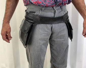 Soft Leather Double Hip Bag. Leather belt bag. Cowboy belt.