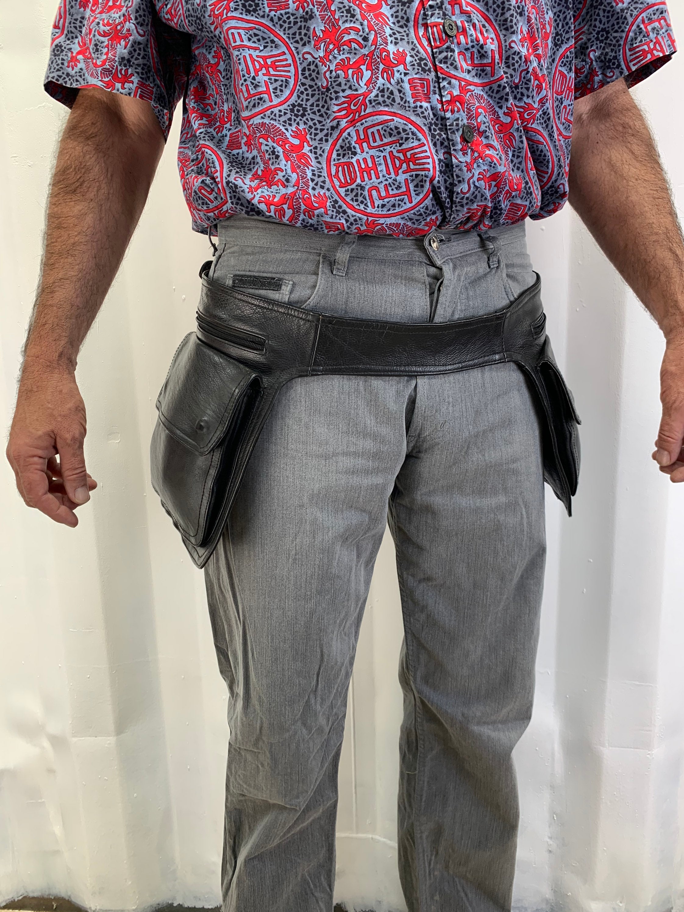 Soft Leather Double Hip Bag. Leather Belt Bag. Cowboy Belt