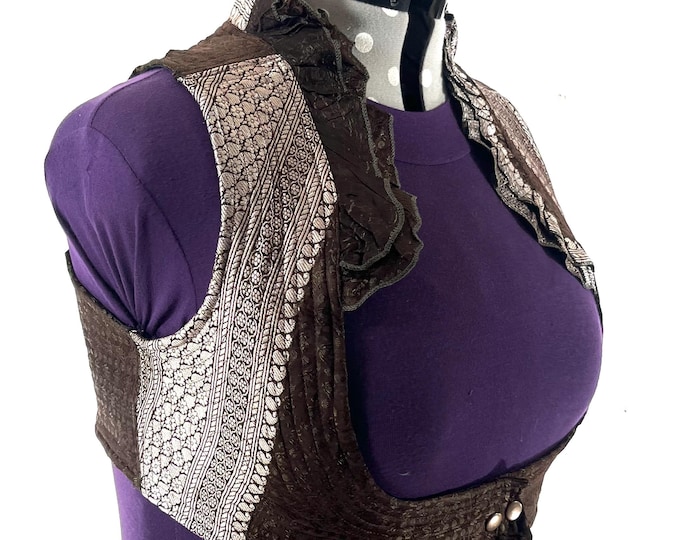 5XL. Corset Style Bustier Bra Top handmade in Vintage Silk Brocade.  Choli Plus Plus Size Laced Top  SKU:448-9061