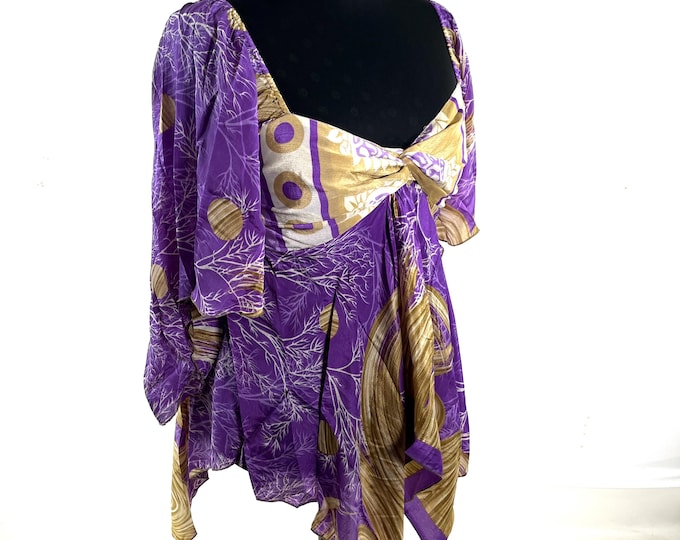 Stevie Boho Floaty Silk Top - Summer Blouse XL Size (SKU:450-10413)