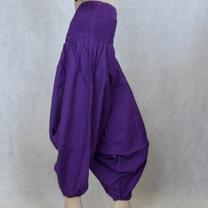 Harem Pants cotton with drop crotch, Purple Afghani Pants. Unisex Ali Baba Trousers Aladdin Pants Yoga Pants image 10