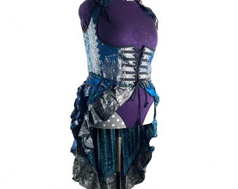 5XL Elisa Bustier Dress; Steampunk Under-bust Long Body Corset in Silk Brocade (SKU:2004-10225)