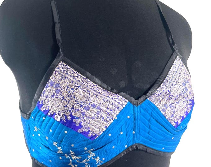 L Gia Cross Strap Bra Top, Handmade in Vintage Silk Brocade (SKU:2163-10036)