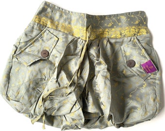 M/L.  Goddess Pocket Shorts, Hot Pants, Yoga, Mini, Rave, Party, Dance, Boho, Silver & Yellow Gold Shorts