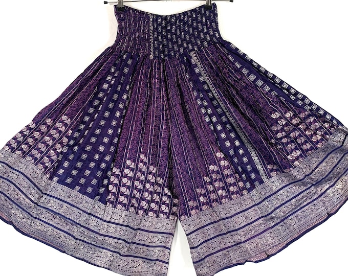 2XL. Marion Short Leg Culottes in Silk Brocade with Plus Plus elasticated waist for fuller figure. (Wide Leg Palazzo Pants) SKU:817-6651