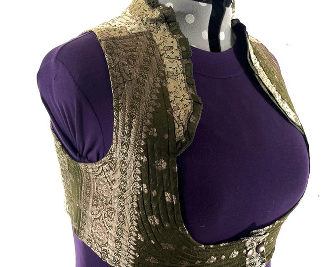 5XL. Corset Style Bustier Bra Top handmade in Vintage Silk Brocade.  Choli Plus Plus Size Laced Top  SKU:448-9057