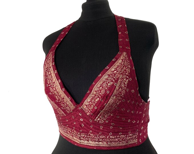 S/M. Phoenix Tribal Top, Silk, Steampunk Pagan, Bohemian, Gypsy, Larp, Goth, Dark Mori, Celtic crop top SKU:1020-5037