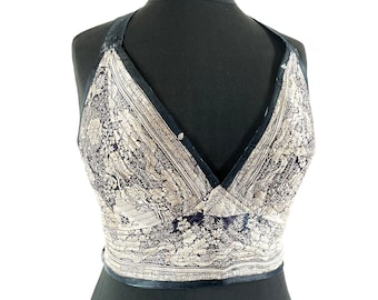 M. Phoenix Tribal Top. New cut. Silk brocade, Steampunk Pagan, Bohemian, Larp, Goth, Celtic crop top SKU:1023-7655