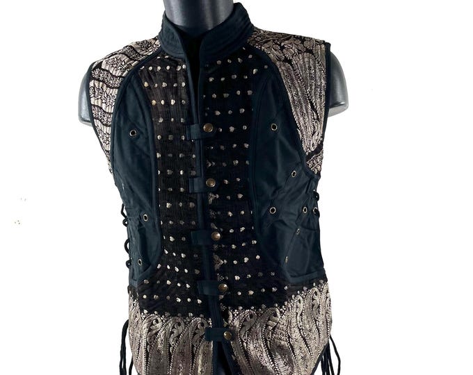 Steampunk Silk Brocade & Cotton Unisex Skanda Tunic (UK-M  SKU:482-10525)