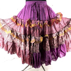 Yasmin 25 Yard Skirt handmade in Vintage Winter Silk, Maxi One Size; (28&quot;-42&quot; Waist) a Boho Cottagecore skirt SKU:740-9122