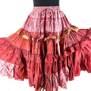 Yasmin XL 25 Yard Skirt handmade in Vintage Winter Silk, Maxi Plus Size; (31&quot;-60&quot; Waist) a Boho Cottagecore skirt  SKU:739-8972