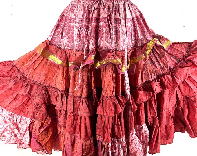 Yasmin XL 25 Yard Skirt handmade in Vintage Winter Silk, Maxi Plus Size; (31"-60" Waist) a Boho Cottagecore skirt  SKU:739-8972