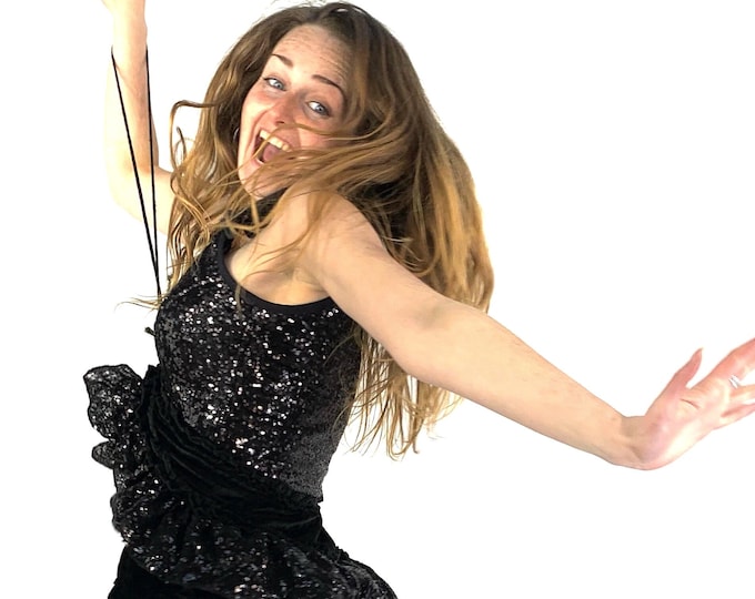 Jet Black Sequin & Velvet Corset Dress - Sophia  SKU:3000-