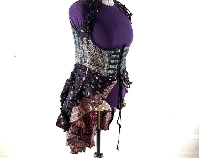 5XL Elisa Bustier Dress; Steampunk Under-bust Long Body Corset in Silk Brocade (SKU:2004-7912)