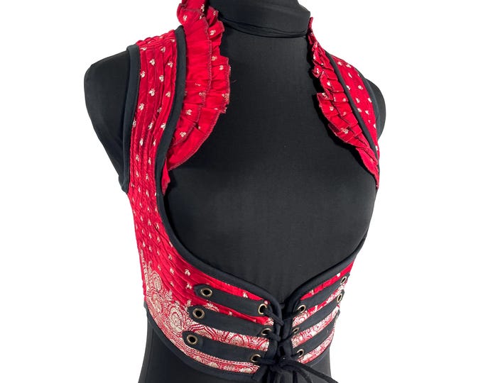 Underbust Corset Top; Ivy S steampunk vest handmade in Vintage Silk Brocade (SKU:2171-10109)