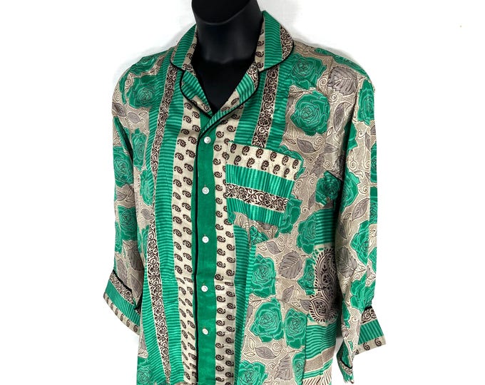 Sheer Sari Silk Pyjamas Set - Matching Lounge Wear with Travel Bag (Medium SKU: 726-10556)