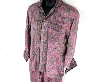 Sheer Sari Silk Pyjamas Set - Matching Lounge Wear with Travel Bag (Medium SKU: 726-10561)