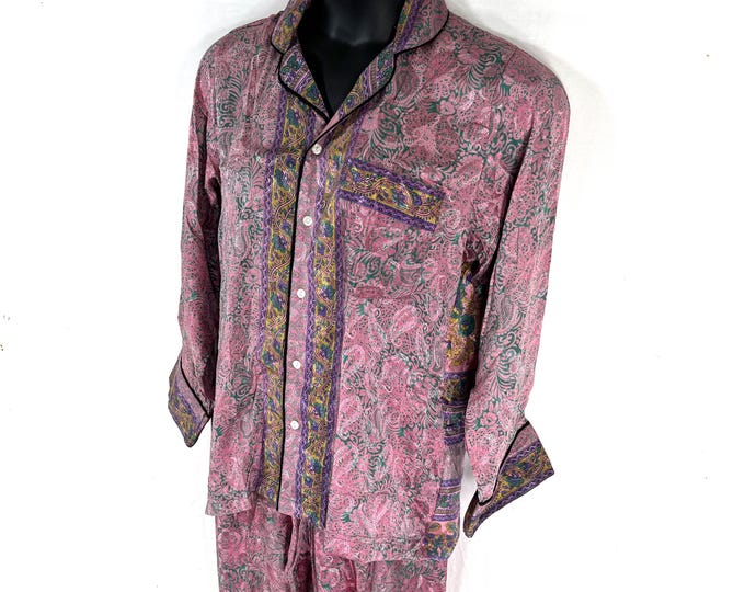 Sheer Sari Silk Pyjamas Set - Matching Lounge Wear with Travel Bag (Medium SKU: 726-10561)