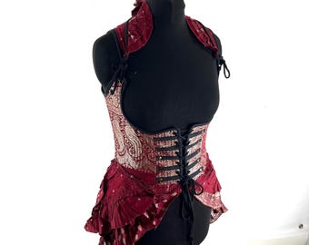 XL Elisa Bustier Dress; Steampunk Under-bust Long Body Corset in Silk Brocade, (SKU:2004-10245)