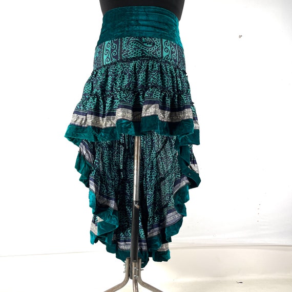 XL. Layla Bohemian High Low Skirt. Fits up to 50 127cm Silk Velvet Edged Boho Skirt. One Size Plus. SKU 734 8043 Etsy Canada