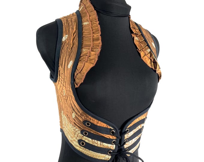 Underbust Corset Top; Ivy S steampunk vest handmade in Vintage Silk Brocade (SKU:2171-10106)