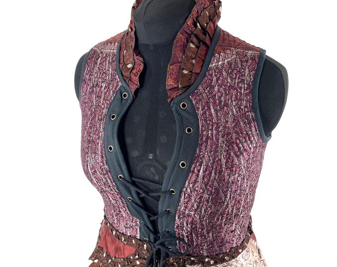 2XL. Isabella Corset Dress in Silk brocade. Perfect for Steampunk, Larp, Tribal & REN events SKU:2001-9592
