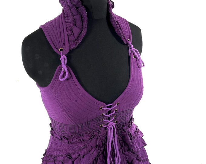 Bardot Boho Corset Dress in Purple.