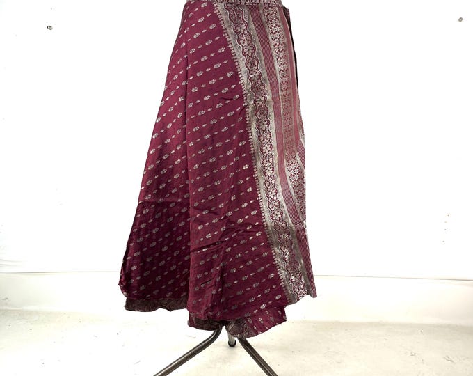 Pahala Maxi Wrap Skirt. Upcycled Vintage Heavy Silk Brocade Sari. One Layer A-Line Wrap Skirt SKU:2032-8462