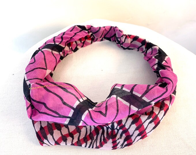 Pink & Black Cotton Washable Headband Face Mask. dust mask, bandana, scrunchies FIT Head circumference 19” to 23”