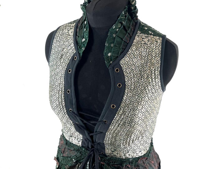 2XL. Isabella Corset Dress in Silk brocade. Perfect for Steampunk, Larp, Tribal & REN events SKU:2001-9593