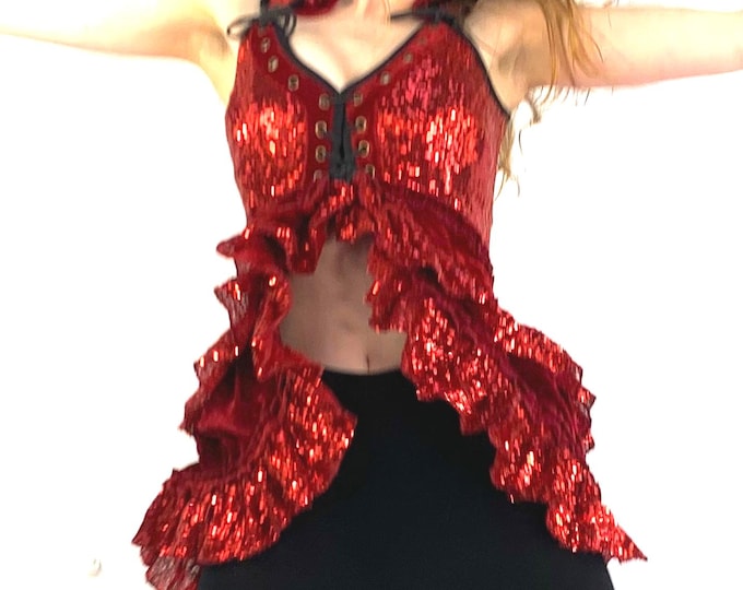 Red Sequin Velvet Sophia Corset Dress; Holiday or Christmas Party Dress. Quality High Density Sequin. Handmade SKU:3000-