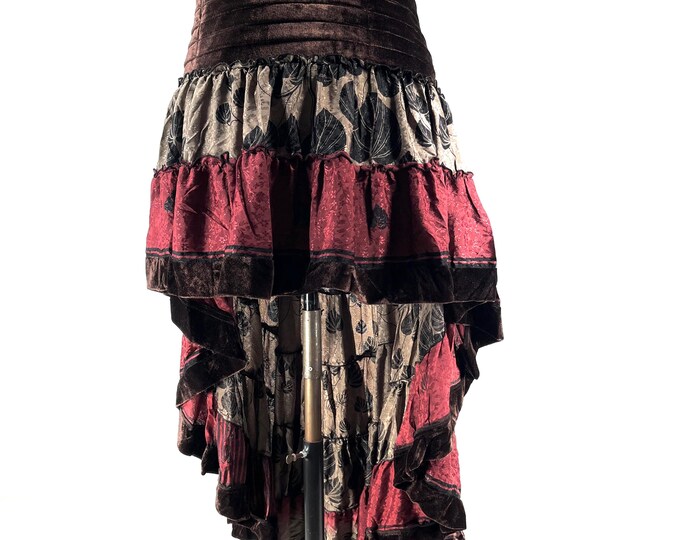 Layla Bohemian Hi Low Velvet Edged Silk Skirt (SKU:733-9962)