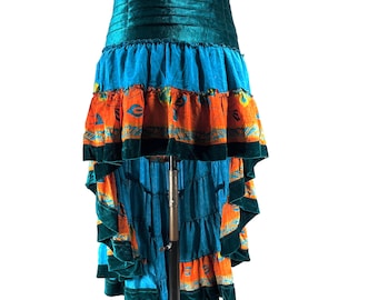 Layla Bohemian Hi Low Velvet Edged Silk Skirt (SKU:733-9961)