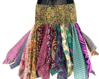 Lilly Short Skirt. Harem style waist gives comfortable fit & flexibility. Eco friendly Remnant Sari pieces SKU:745-4782