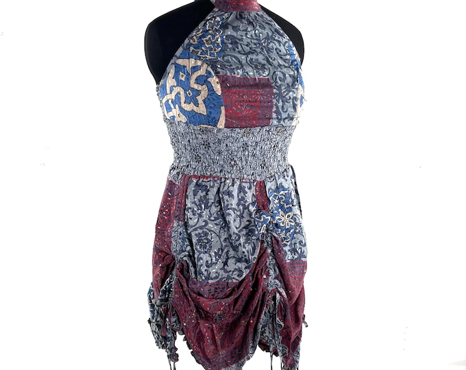 Sadie Silk Pixie Dress. One Size. A Sun Goddess Halter Dress with adjustable Rouches.  SKU:1031-10452