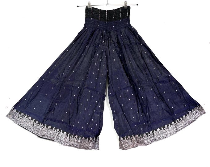 Felicity Culottes in Silk brocade One size pants with Elasticated Waist Wide Leg Palazzo trousers SKU:810-9182