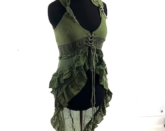 Bardot Boho Corset Dress in Light Green.