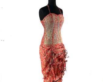 Ruby Fantasy Agni Silk SunDress; Light-weight handmade Summer Elven, Ruffle, Fairycore, Cottagecore dress.  SKU:735-9336